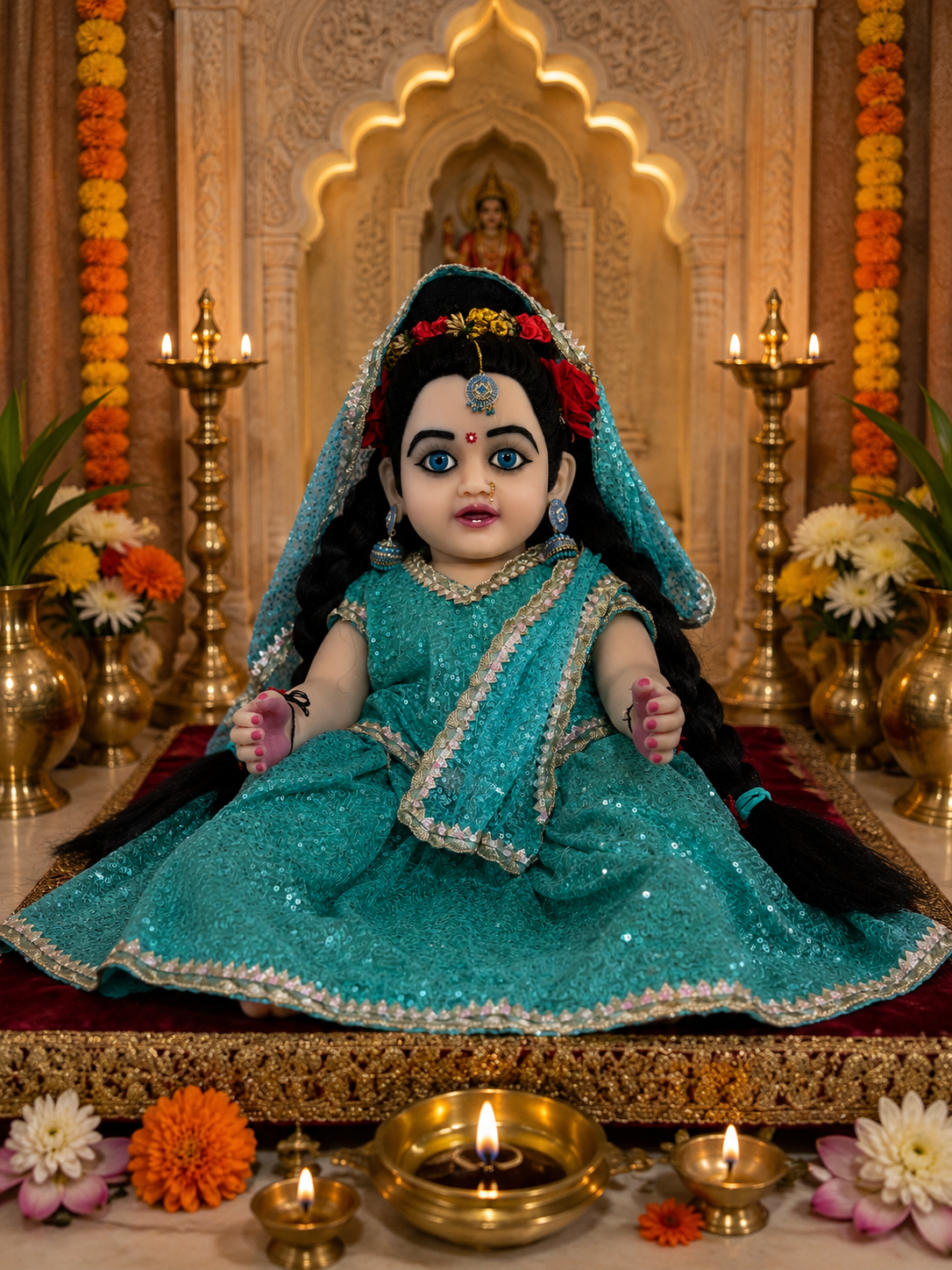 27 Inch Silicone Radha Rani Idol | Premium Handmade Hindu God Statue for Home Temple | Soft Silicone